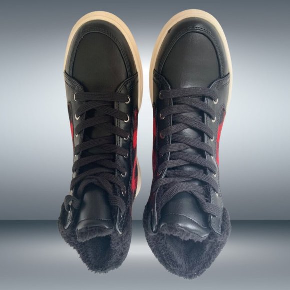 Marc Fisher Fellow Black & Red Checked Lace Up High Top Sneaker Boot - Picture 2 of 5